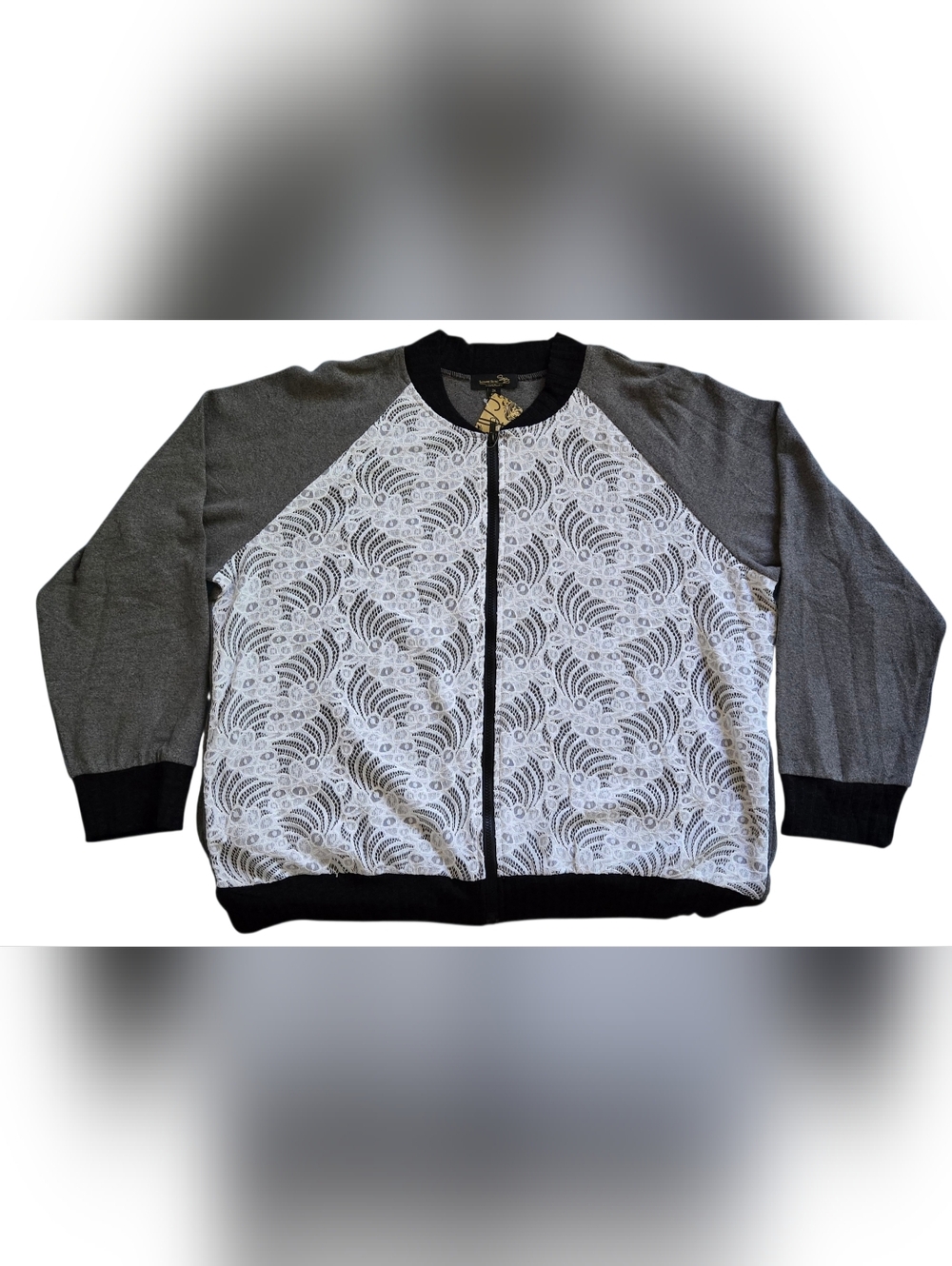 NWT Vintage Plus Size Suzanne Betro Lace Overlay Bomber Jacket w/Reglan Sleeves